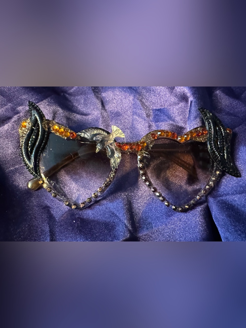 Embellished Black heart Sunglasses with Amber Rhinestones